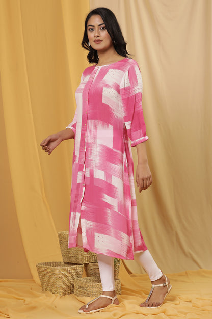 Pink Abstract Printed Kurta And Tights Set