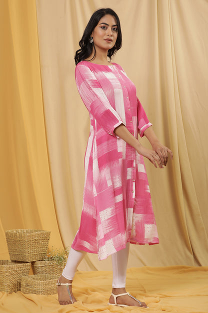 Pink Abstract Printed Kurta And Tights Set