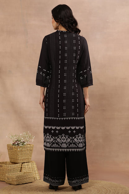 Black Printed Kurta And Parallel Pats Set