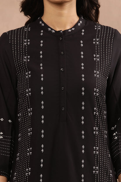 Black Printed Kurta And Parallel Pats Set