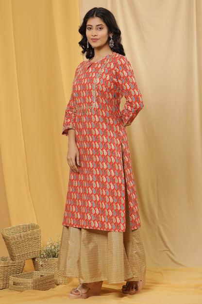 Orange Dori Embroidered Kurta, Pants And Dupatta Set