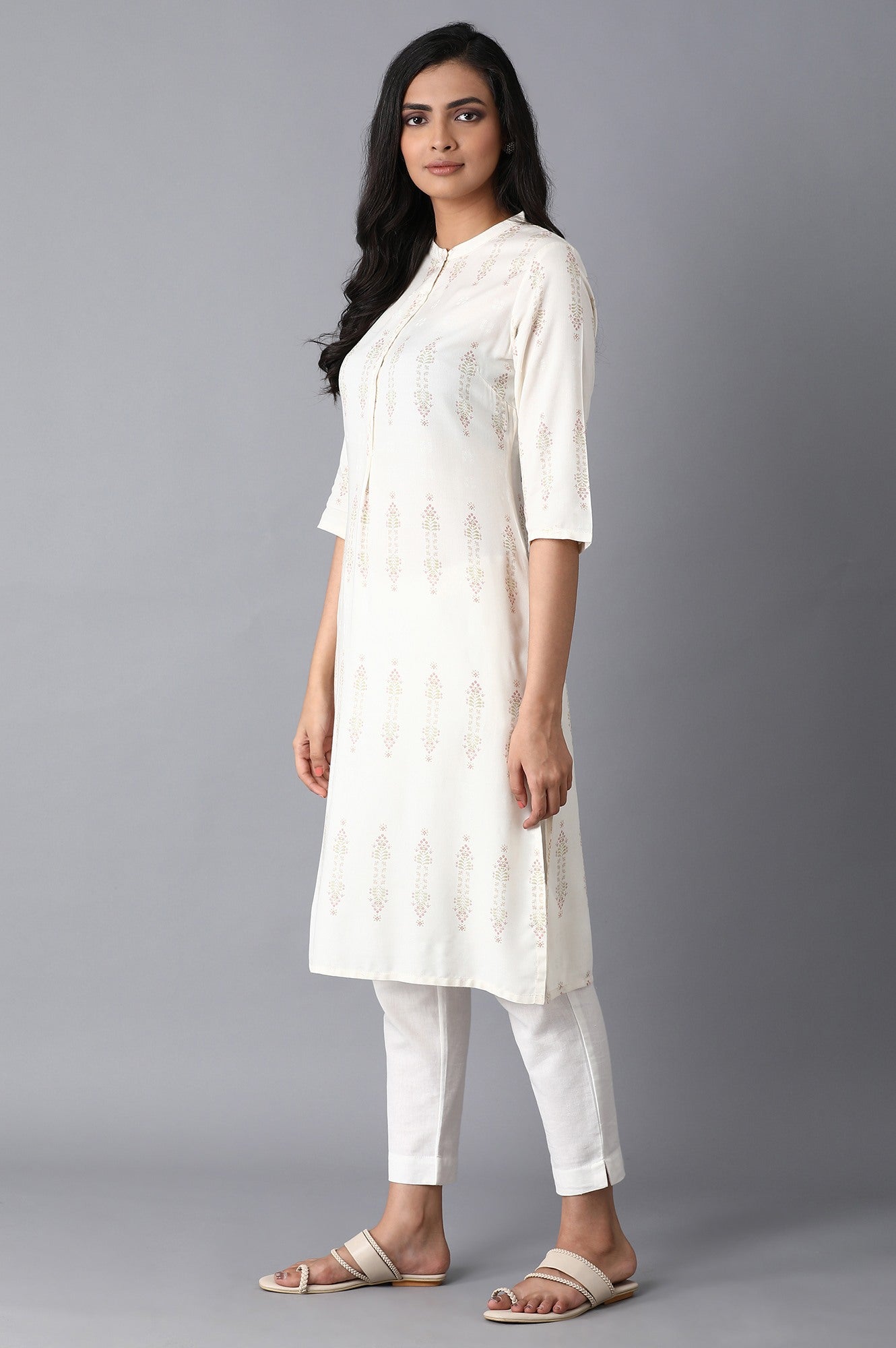 Printed White Kurta And Pink Thread Work Kurta Combo - wforwoman