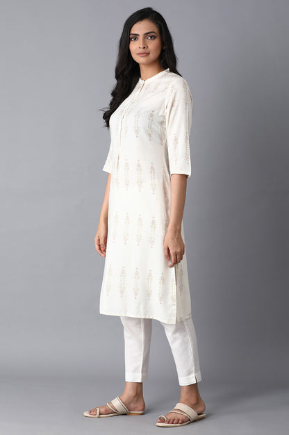 Printed White Kurta And Pink Thread Work Kurta Combo - wforwoman