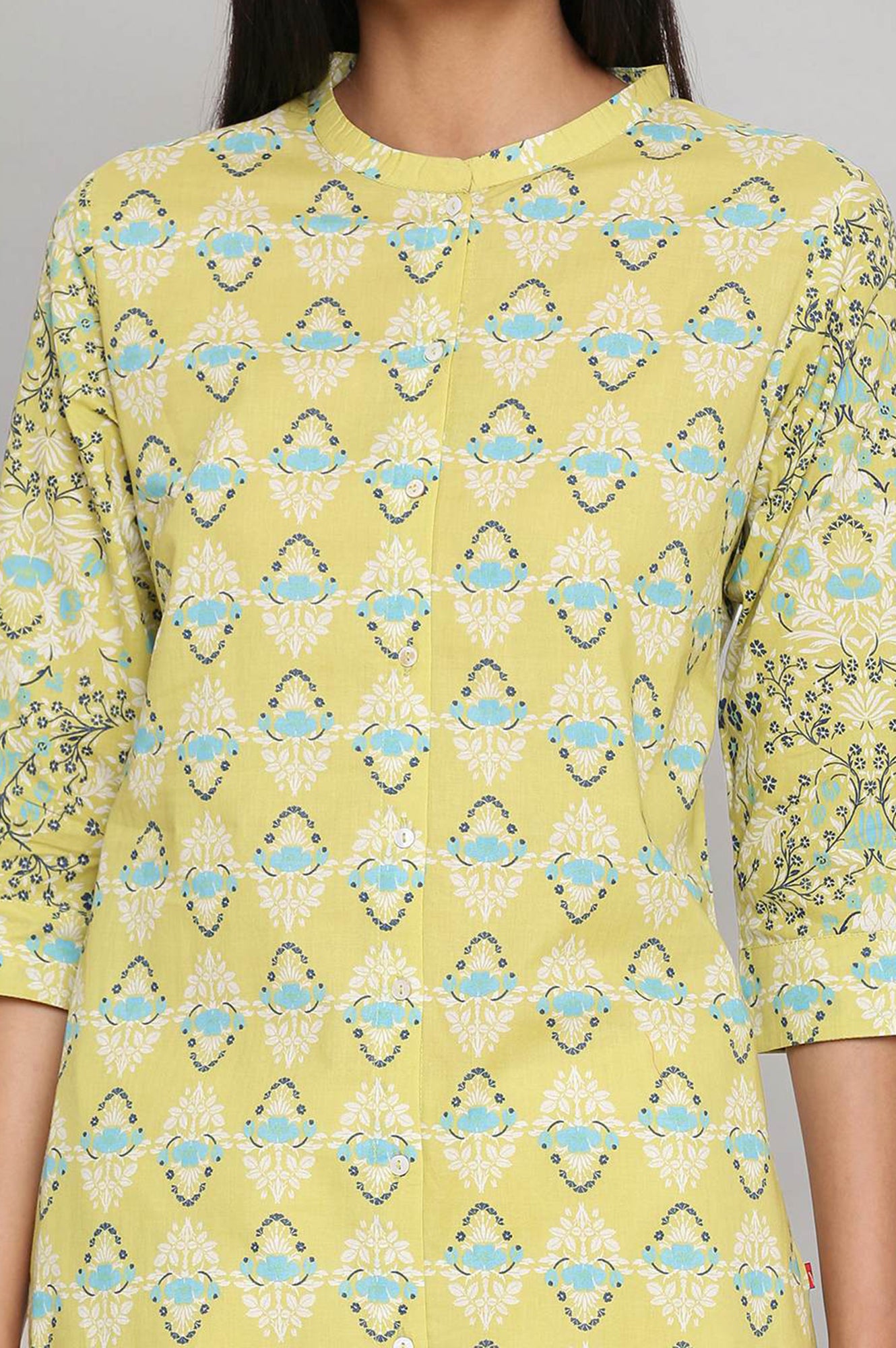 Dark Green And Light Green Printed Mandarin Collar Kurta Combo - wforwoman