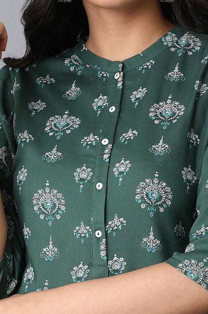 Dark Green And Light Green Printed Mandarin Collar Kurta Combo - wforwoman