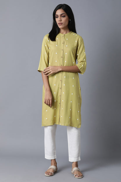 Black And Lime Green Printed Mandarin Collar Straight Kurta Combo - wforwoman