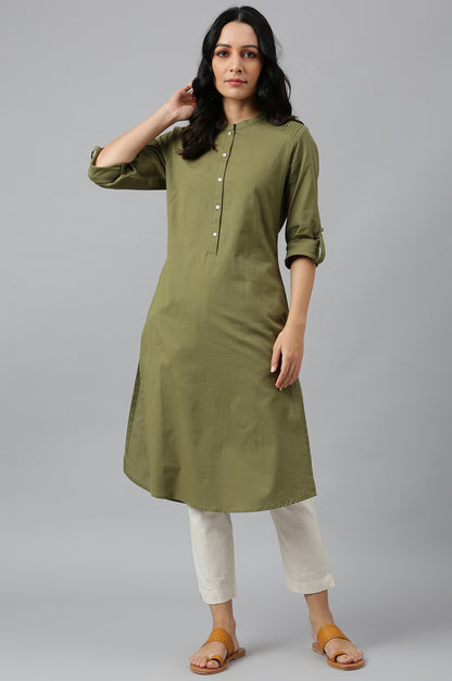 Light Pink Printed Rayon Kurta &amp; Green Cotton Flax Solid Kurta Combo - wforwoman