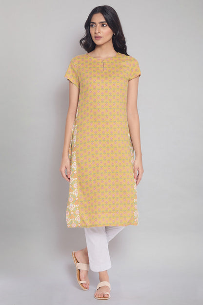 Yellow Printed Rayon Straight Kurta &amp; Green Printed Cotton Straight Kurta Combo - wforwoman