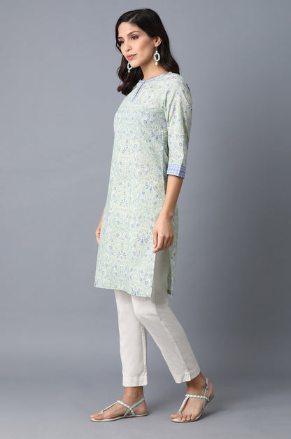 Yellow Printed Rayon Straight Kurta &amp; Green Printed Cotton Straight Kurta Combo - wforwoman