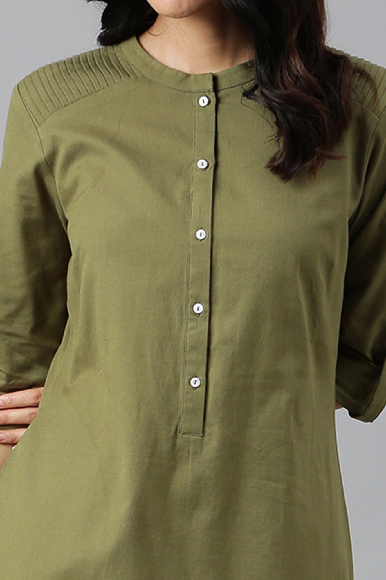 Black And Green Half Placket Cotton Flax Kurta Combo - wforwoman