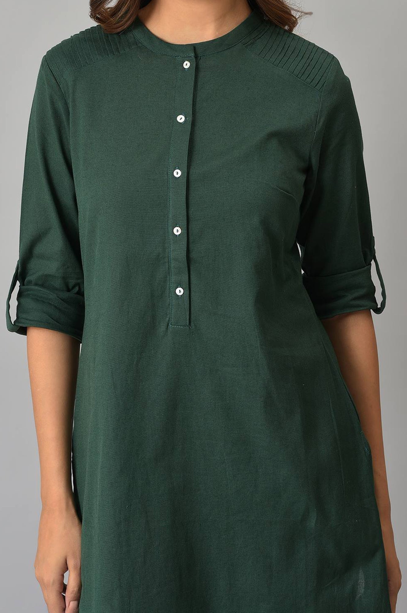 Green And Blue Half Placket Cotton Flax Kurta Combo - wforwoman