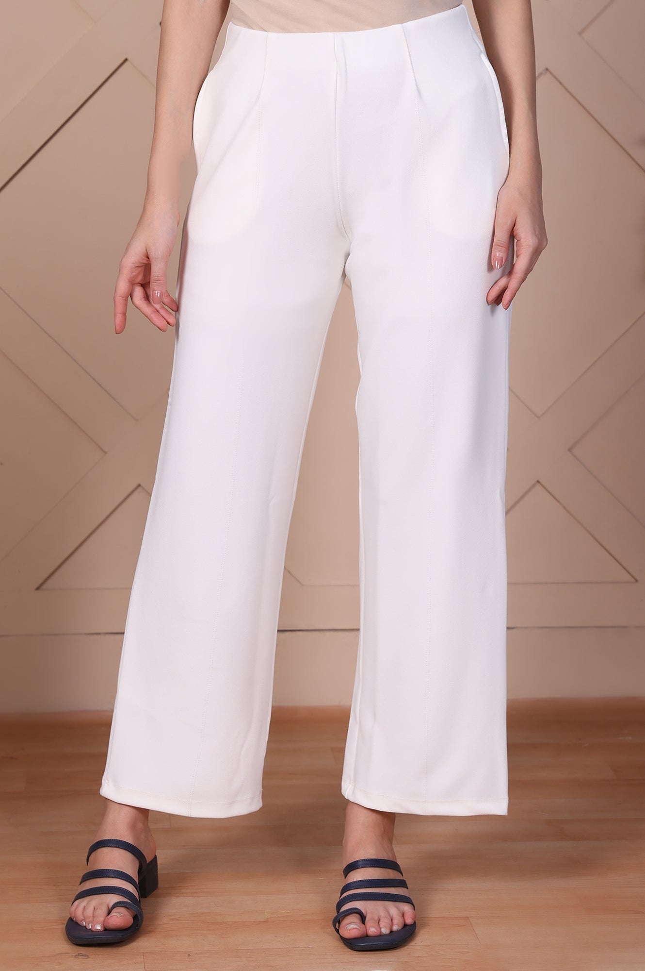 Buy Elleven Women's White Solid High Rise Ankle Length Wide Leg Boss ...