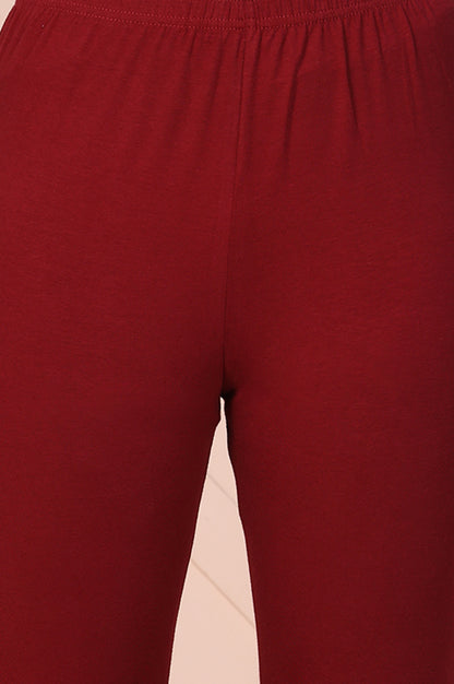 Maroon Solid Ankle-Length Cotton Leggings