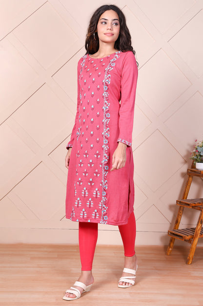 Pink Solid Ankle-Length Cotton Leggings