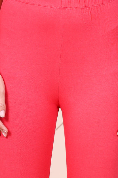 Pink Solid Ankle-Length Cotton Leggings