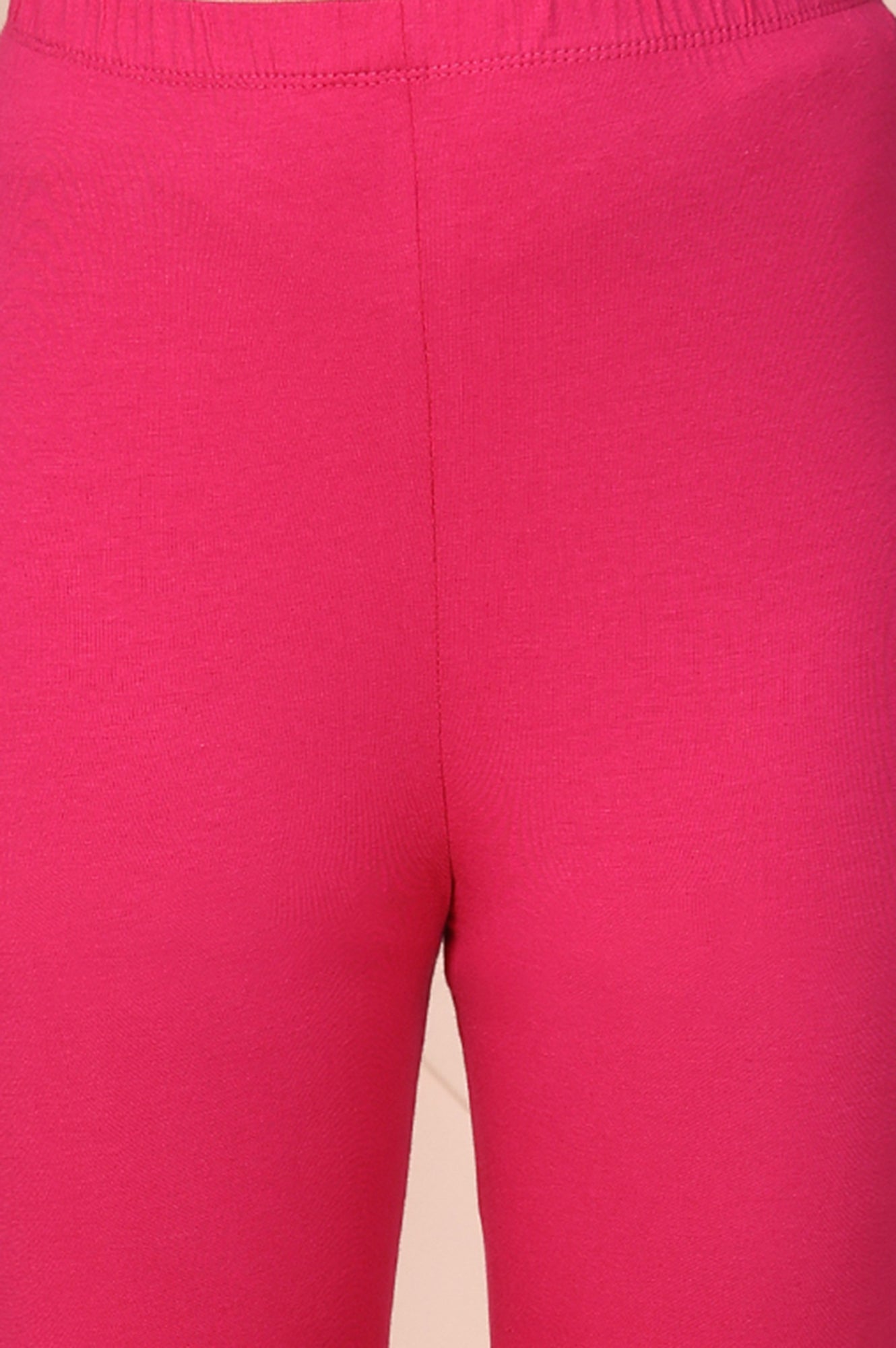 Pink Solid Ankle-Length Cotton Leggings