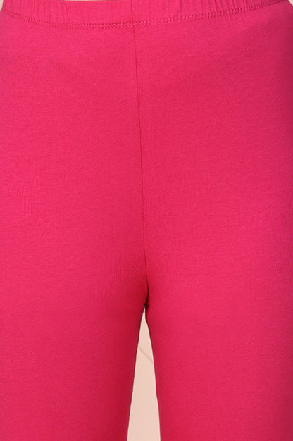 Pink Solid Ankle-Length Cotton Leggings