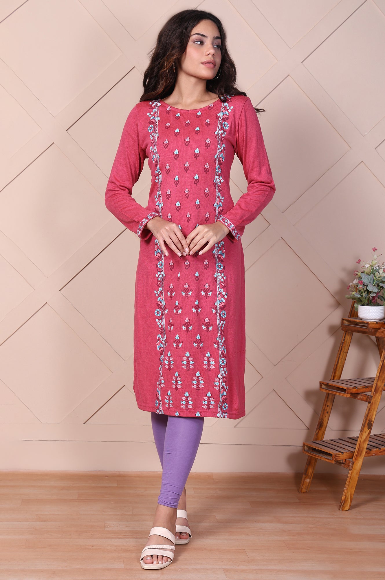 Purple Solid Ankle-Length Cotton Leggings