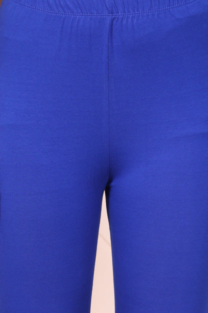 Blue Solid Ankle-Length Cotton Leggings