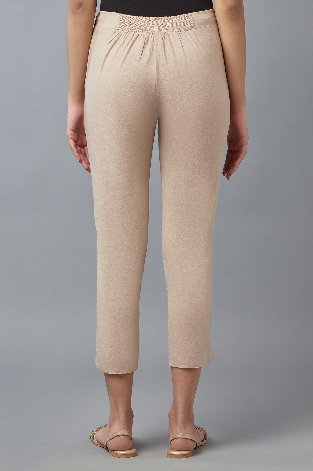 Beige-coloured Ankle-Length Trousers
