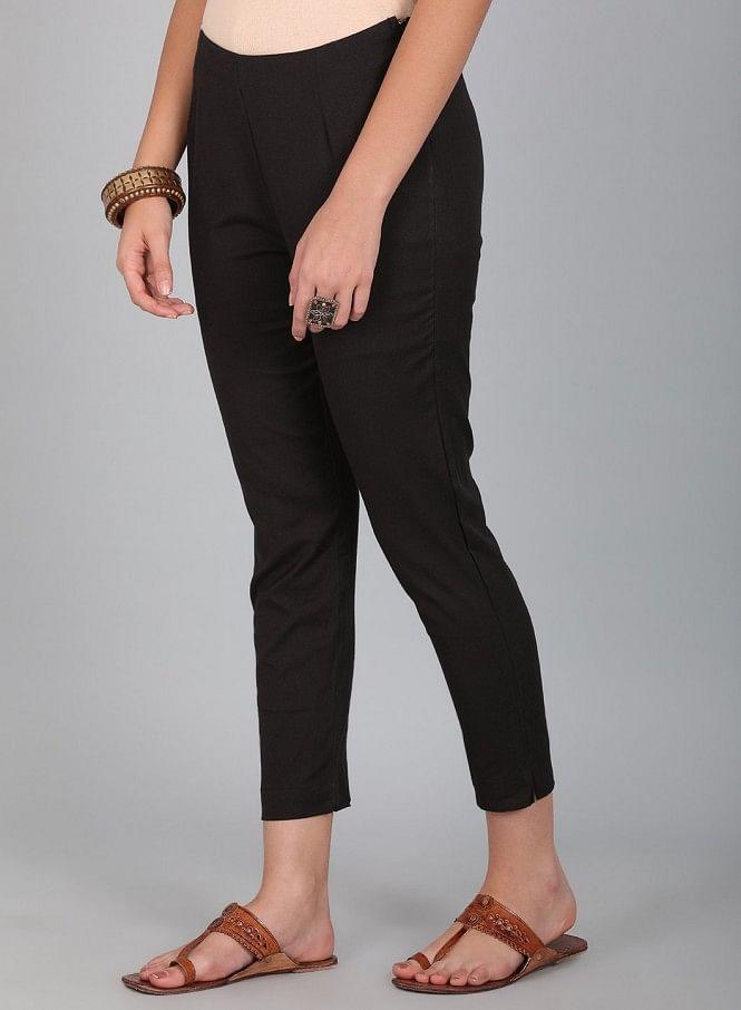 Black Solid Trousers - wforwoman