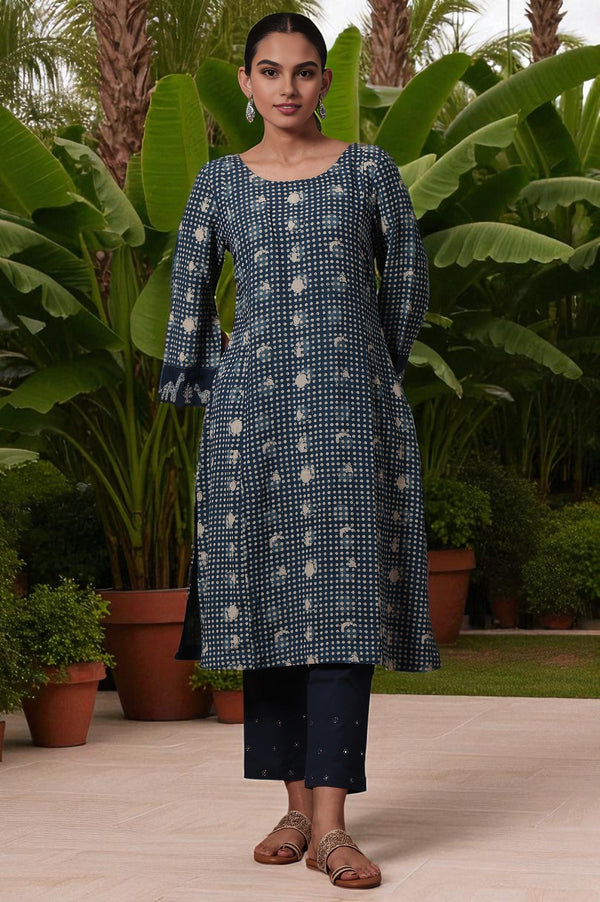 Polka Print  A-line Cotton Blend Kurta