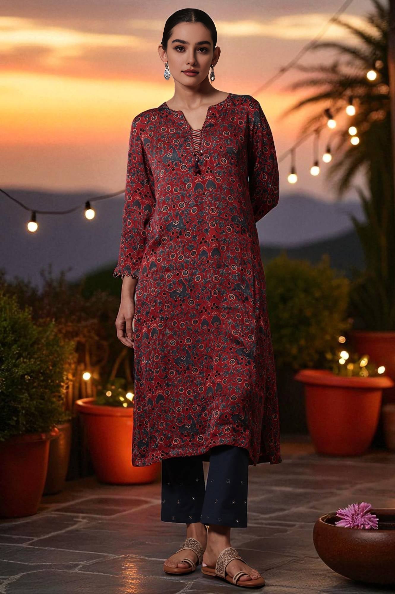 Printed  A-line Viscose Kurta