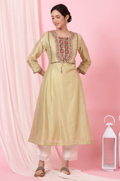 Sage Green Kurta with Multicoloured Aari Embroidery