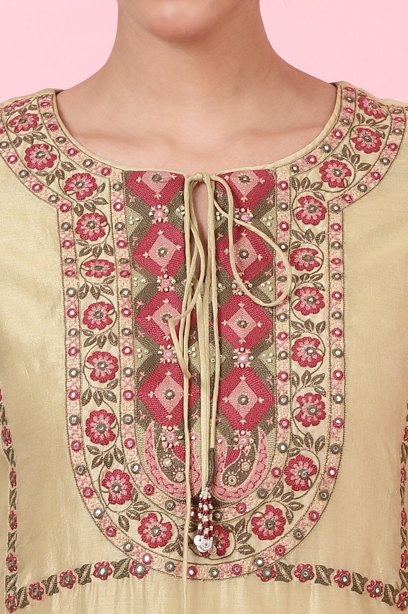Sage Green Kurta with Multicoloured Aari Embroidery
