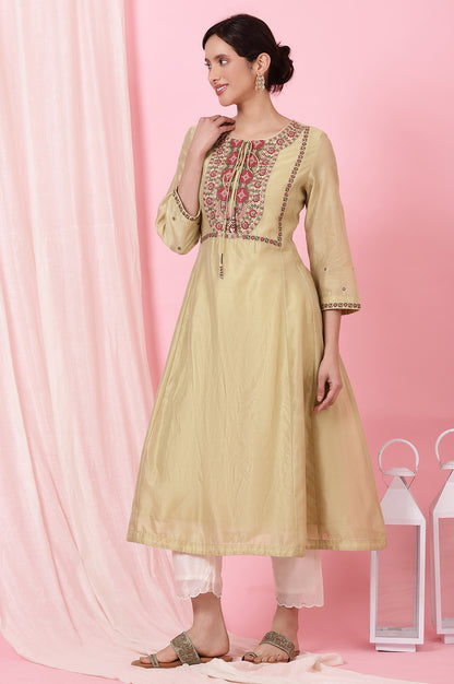 Sage Green Kurta with Multicoloured Aari Embroidery