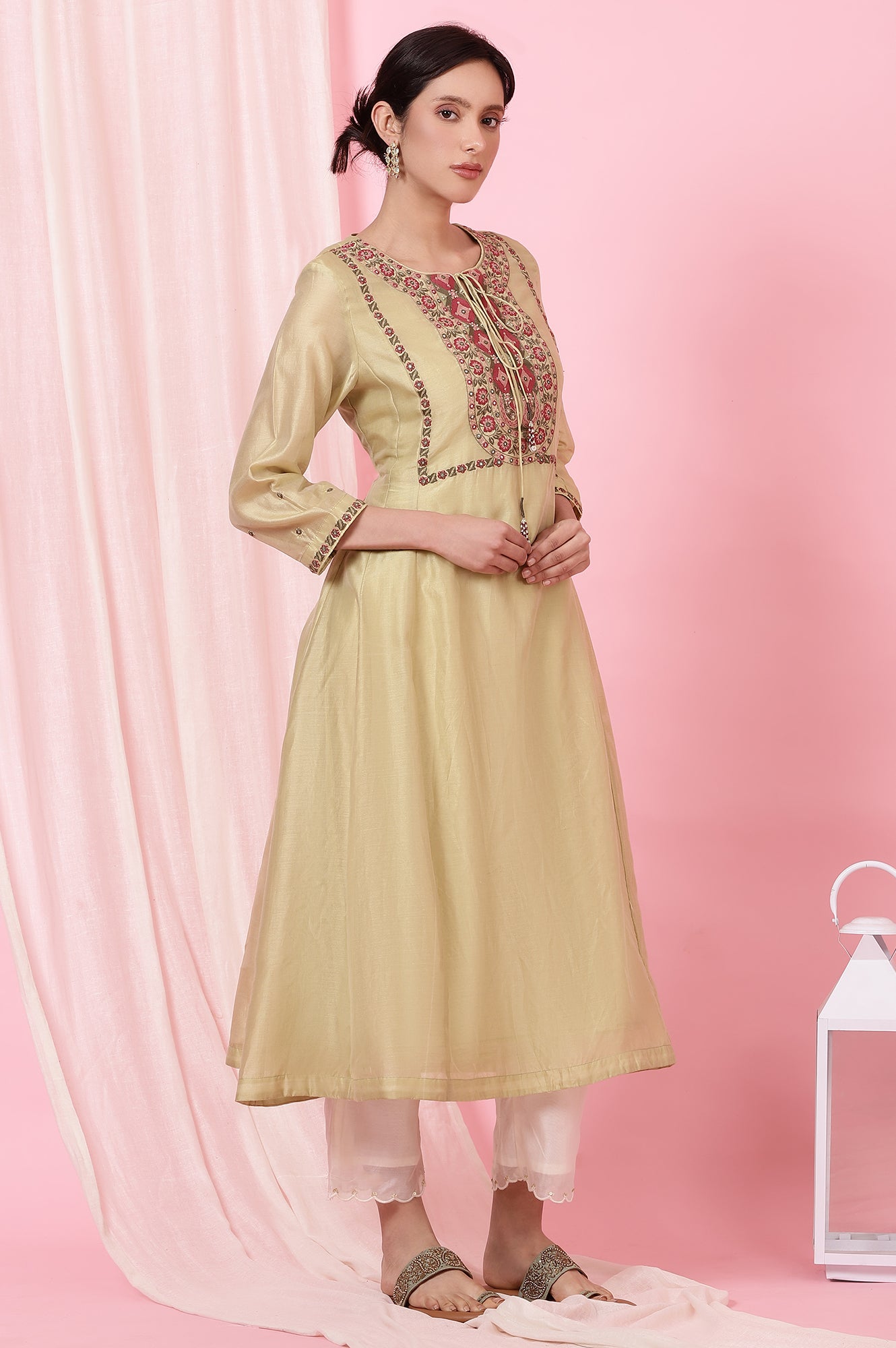 Sage Green Kurta with Multicoloured Aari Embroidery