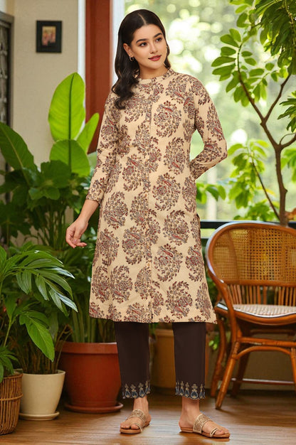 Light Beige Kalamkari Print Shirt Kurta