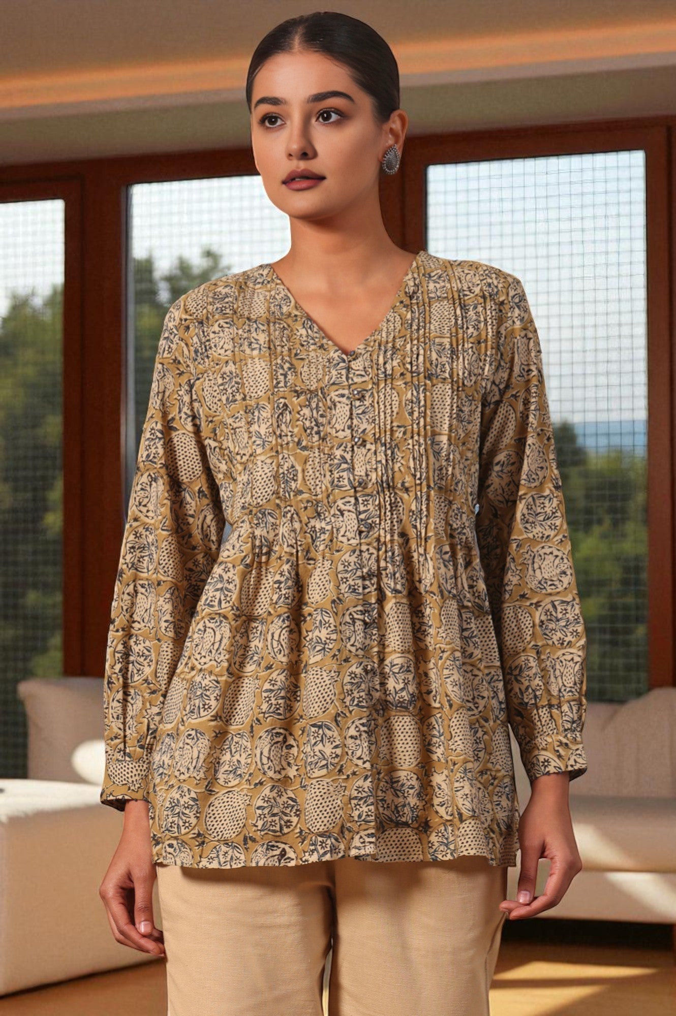 Yellow Floral Printed A-Line Pure Cotton Top – wforwoman