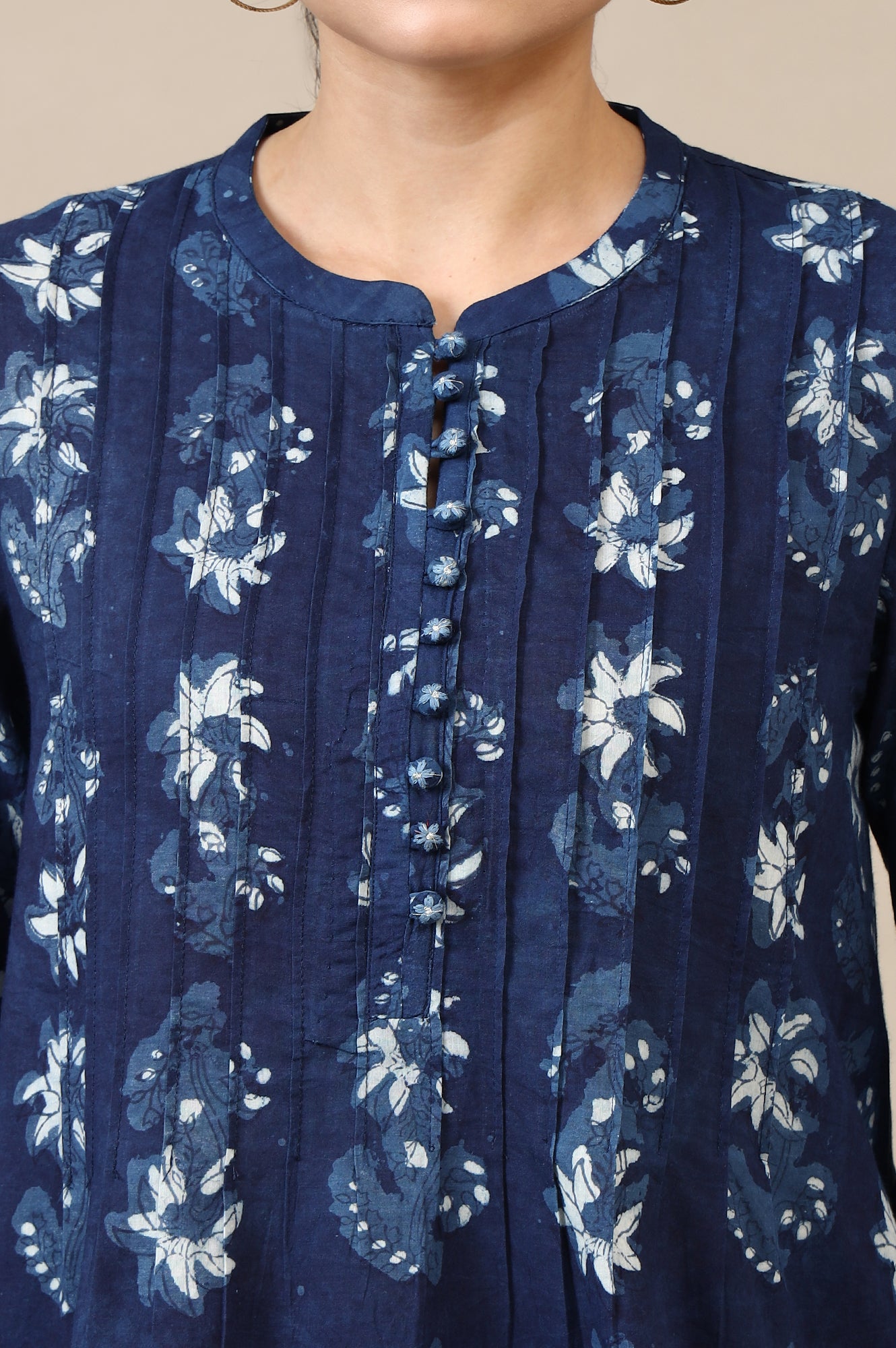 Indigo Dabu Printed Pintuck Top – wforwoman