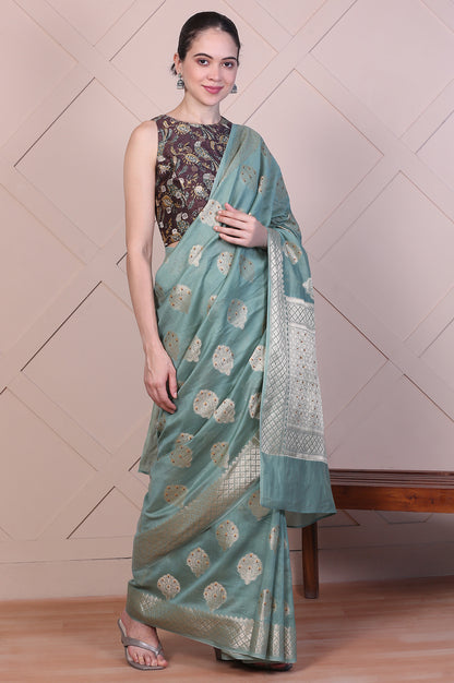 Green Embellished Silk Jacquard Saree with Unstitched Blouse