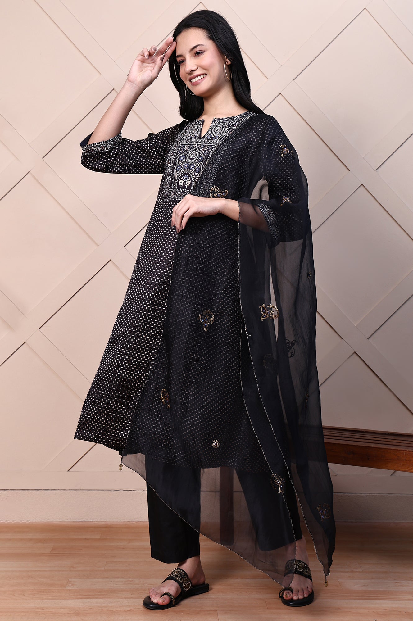 Black Solid Embroidered Sheer Organza Dupatta