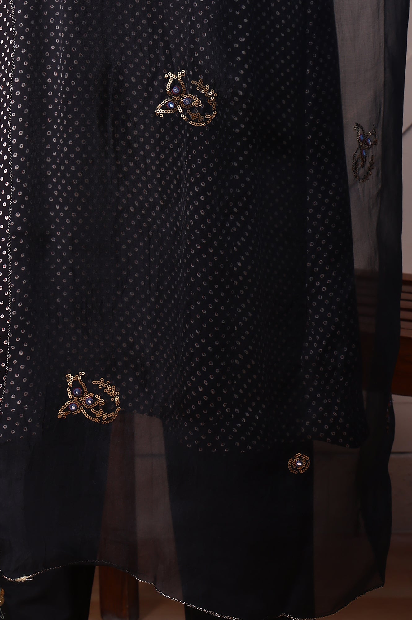 Black Solid Embroidered Sheer Organza Dupatta