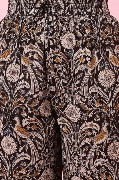 Dark Espresso Kalamkari Printed Kurta, Pants and Dupatta Set