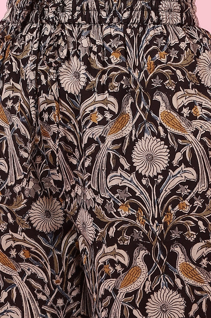 Dark Espresso Kalamkari Printed Kurta, Pants and Dupatta Set