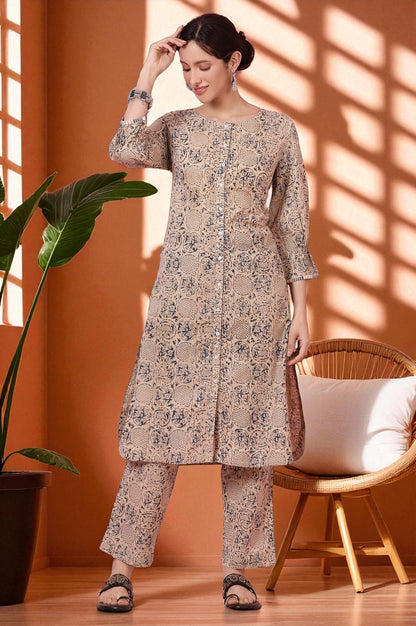 Beige Kalamkari Handblock Printed Co-ord Set