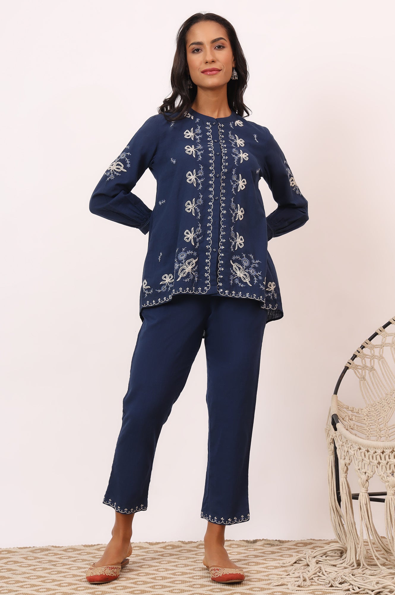 Indigo Blue Chikankari Tunic and Pants Set
