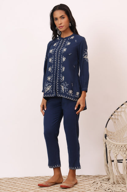 Indigo Blue Chikankari Tunic and Pants Set