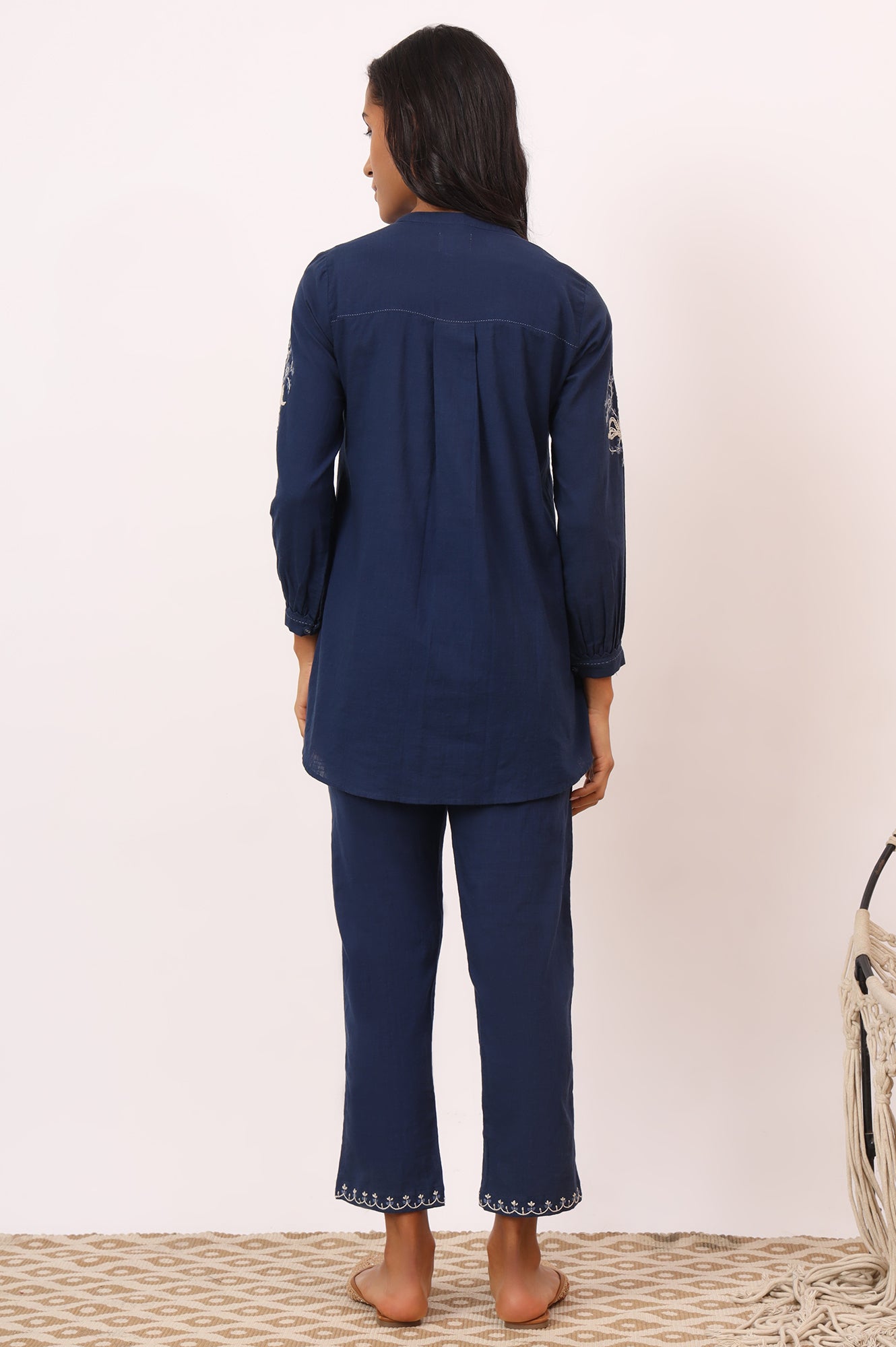 Indigo Blue Chikankari Tunic and Pants Set