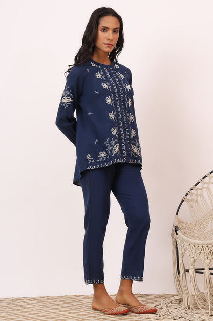 Indigo Blue Chikankari Tunic and Pants Set