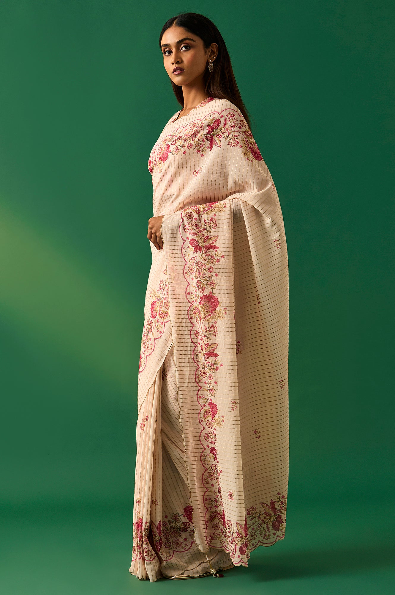 Pink All Over Sequined Festive Saree with Unstitched Embellished Blouse