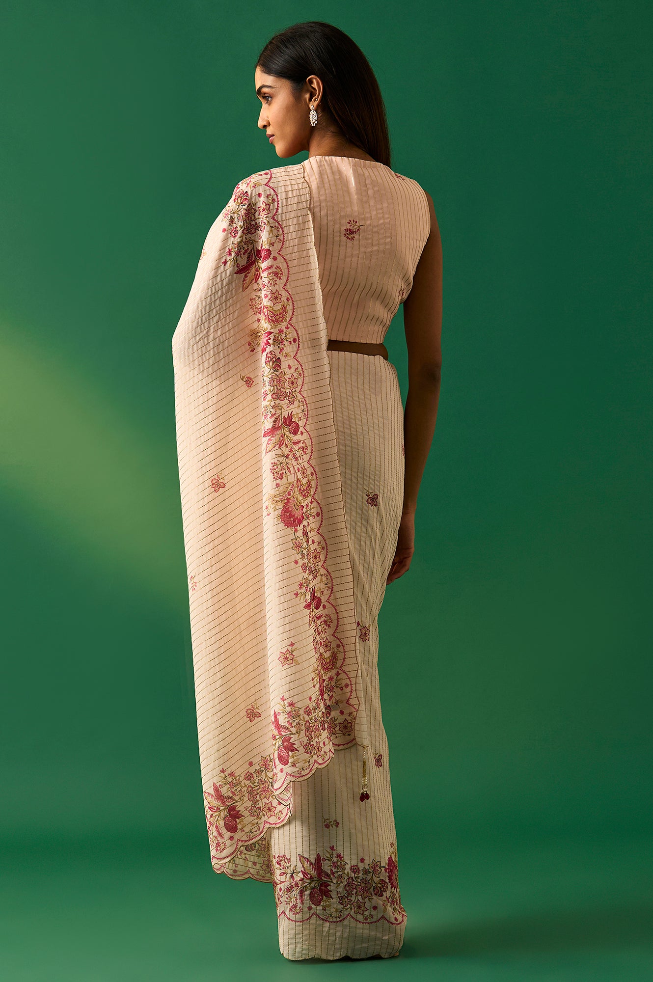 Pink All Over Sequined Festive Saree with Unstitched Embellished Blouse