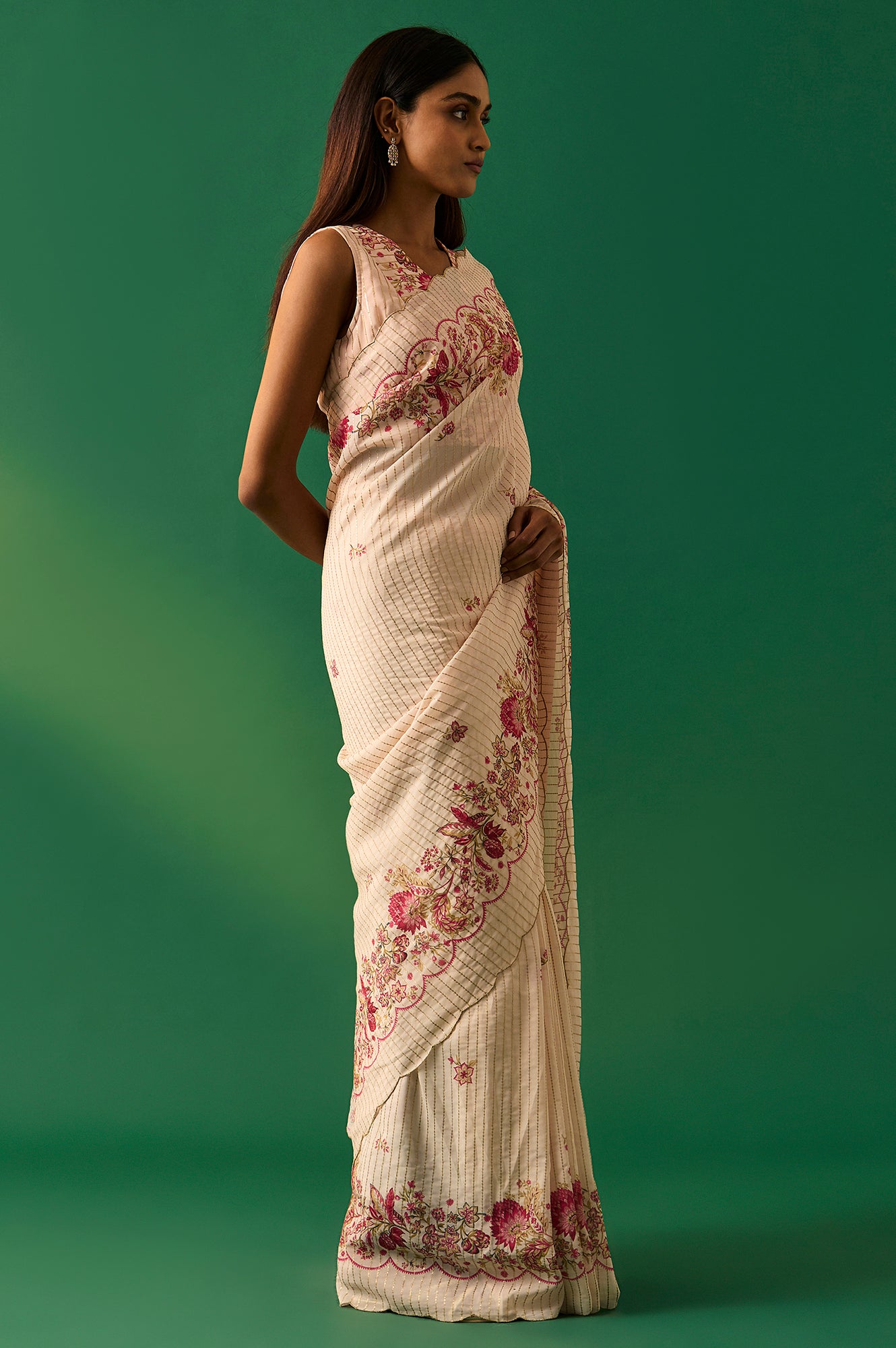 Pink All Over Sequined Festive Saree with Unstitched Embellished Blouse