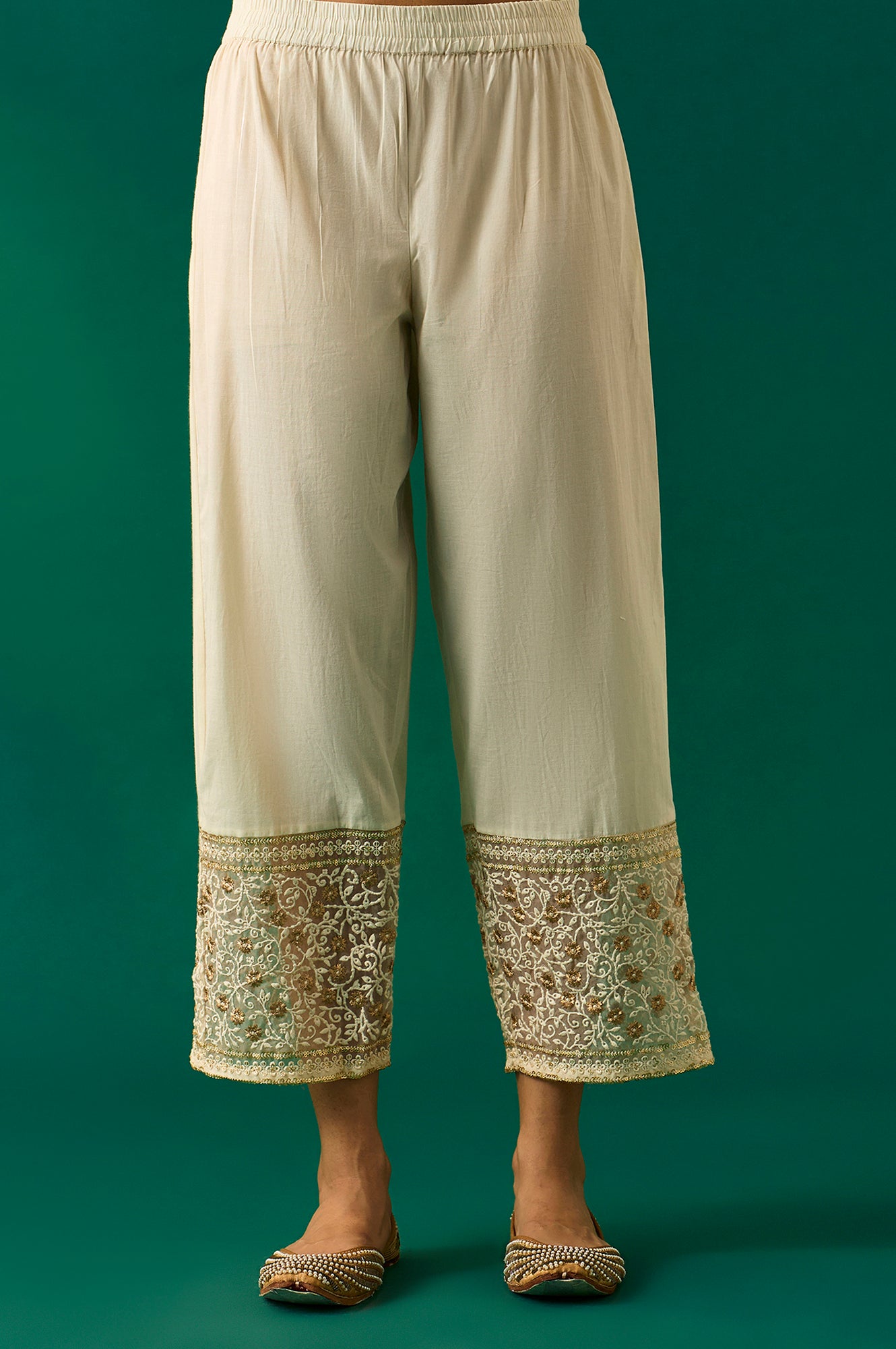 White Heavy Embroidered Anarkali Kurta, Pants and Dupatta Set