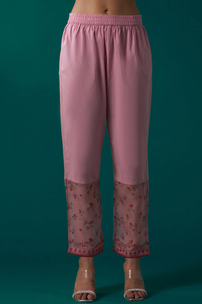 Pink Floral Printed Dori Embroidered Sleeveless Flared Kurta, Pants and Dupatta Set