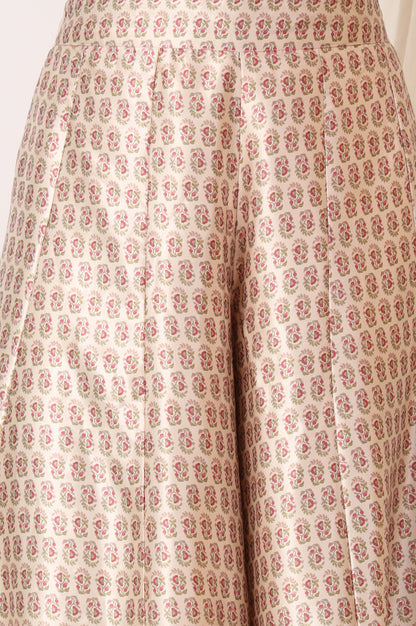 Salmon Pink Chintz Printed Organza Jacket, Crop Top and Culottes Set